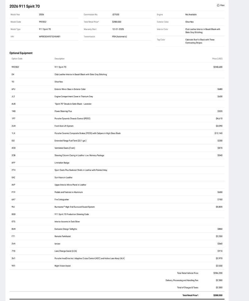 2026 Porsche 911 Spirit 70 Pompano Beach FL