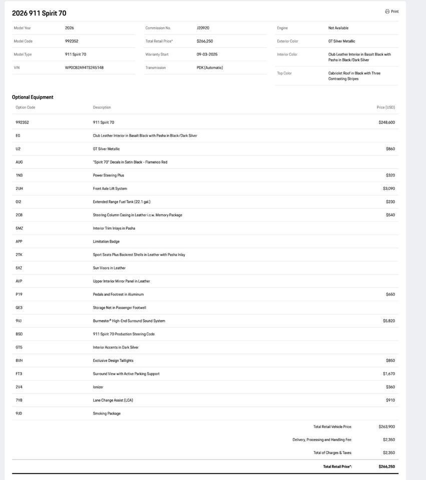 2026 Porsche 911 Spirit 70 Pompano Beach FL