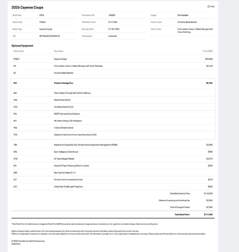 2026 Porsche Cayenne Coupe Pompano Beach FL