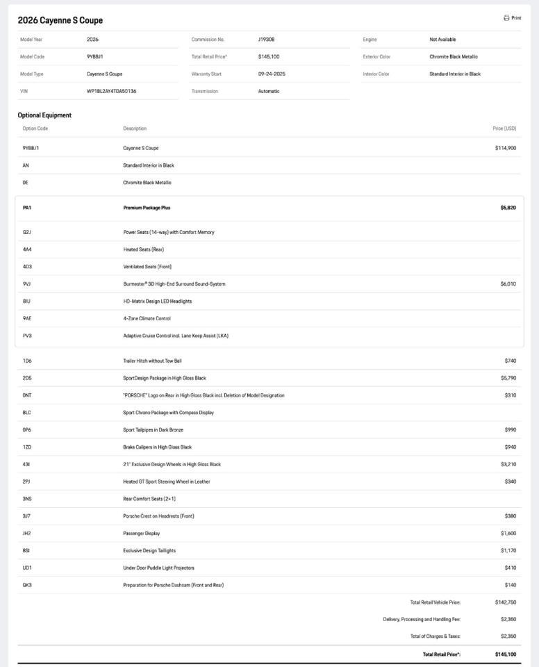 2026 Porsche Cayenne S Coupe Pompano Beach FL