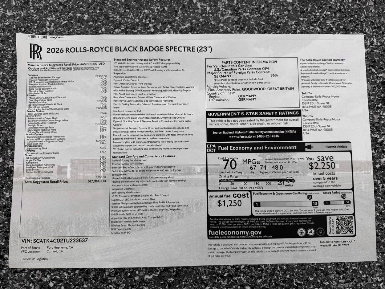 2026 ROLLS-ROYCE SPECTRE BLACK BADGE Bellevue WA