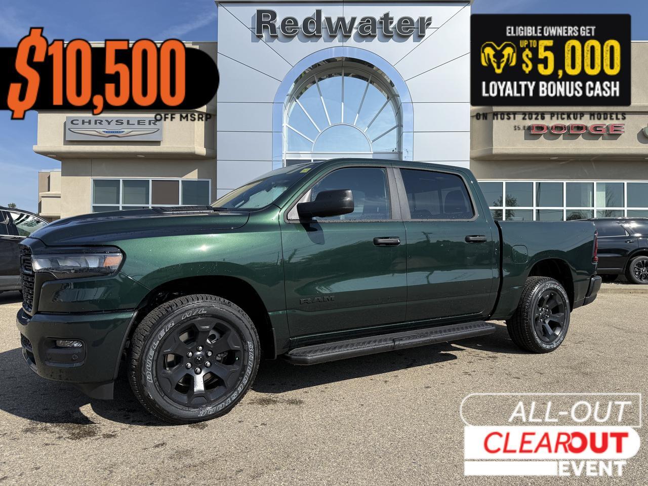 2026 Ram 1500 Express Black Edition Crew Cab 4x4 | 3L Turbo | Serrano Green | Backup Camera | Touchscreen
