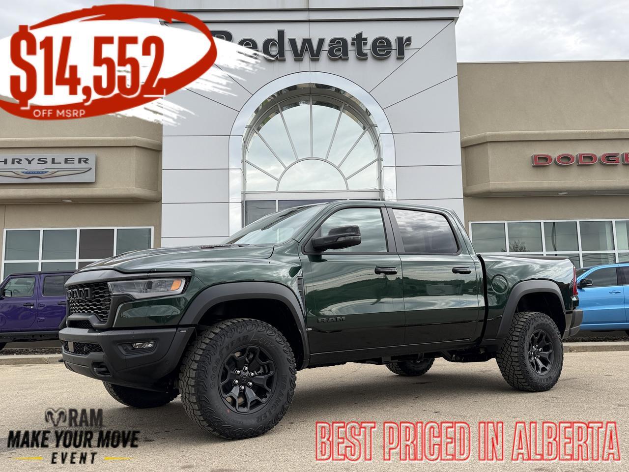 2026 Ram 1500 RHO Crew Cab 4x4 | Serrano Green | 3L Twin Turbo | Black Leather | NAV | 12IN Display | Remote Start