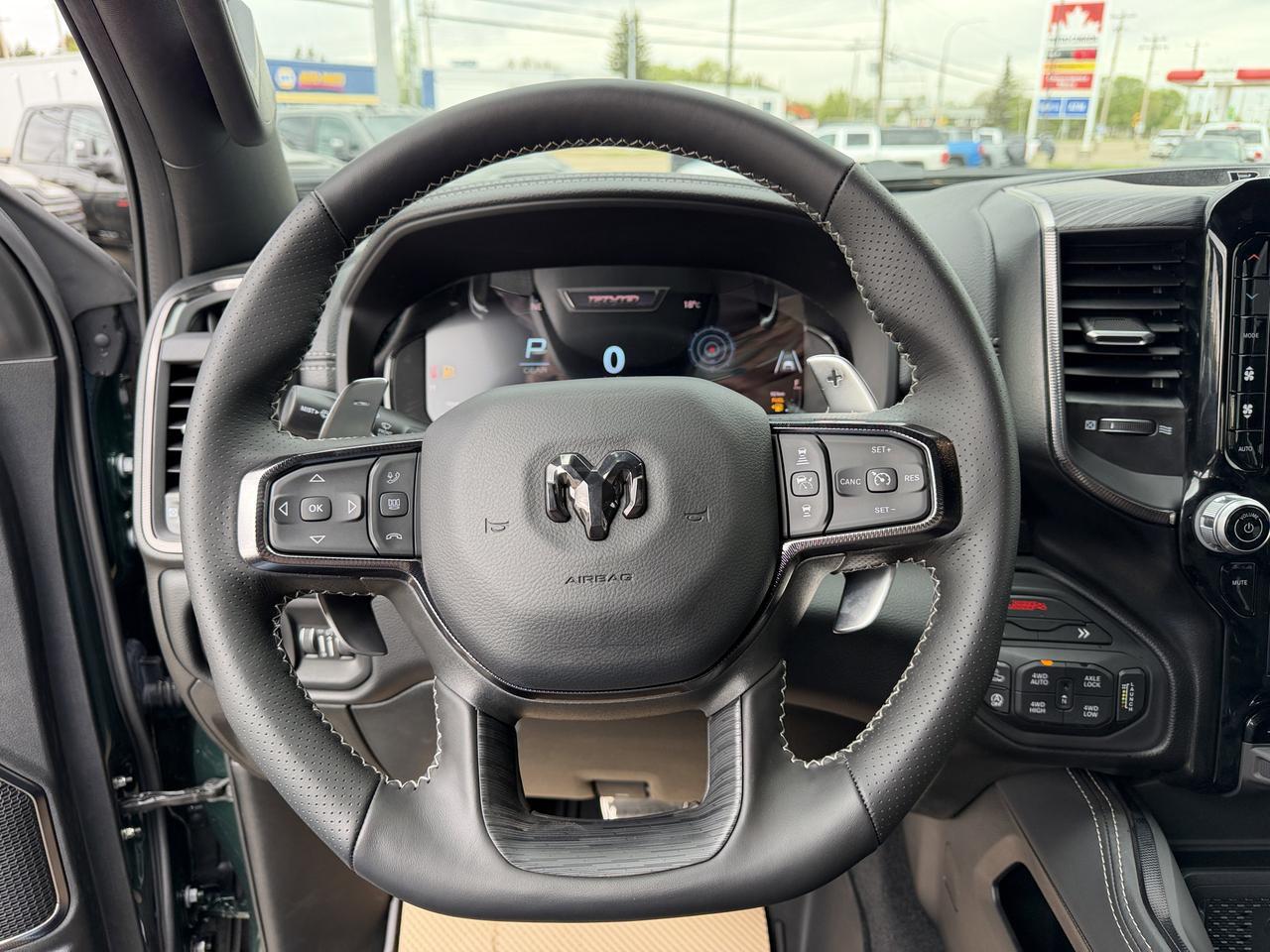2026 Ram 1500 RHO Crew Cab 4x4 | Serrano Green | 3L Twin Turbo | Black Leather | NAV | 12IN Display | Remote Start Redwater AB
