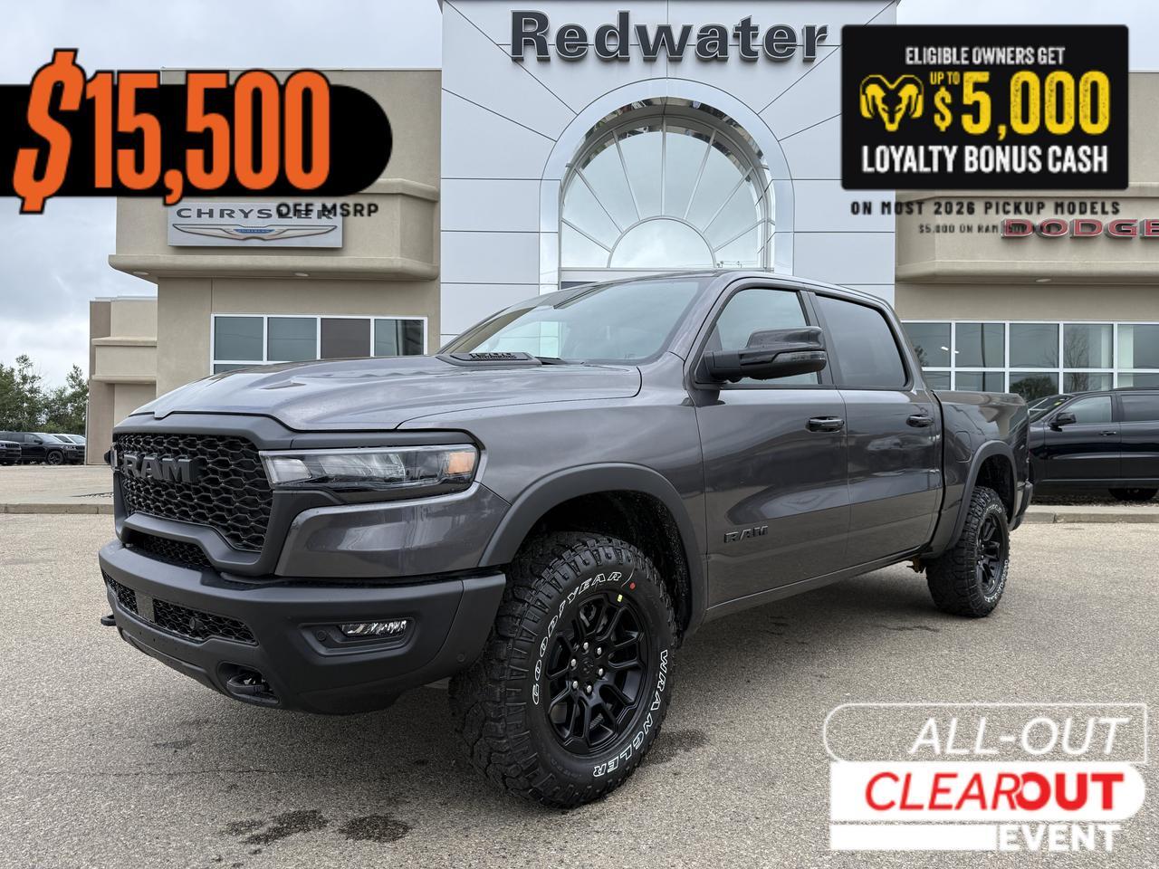 2026 Ram 1500 Rebel Crew Cab 4x4 | 3L Hurricane | NAV | Touchscreen | Heated Seats | Heated Steering Wheel