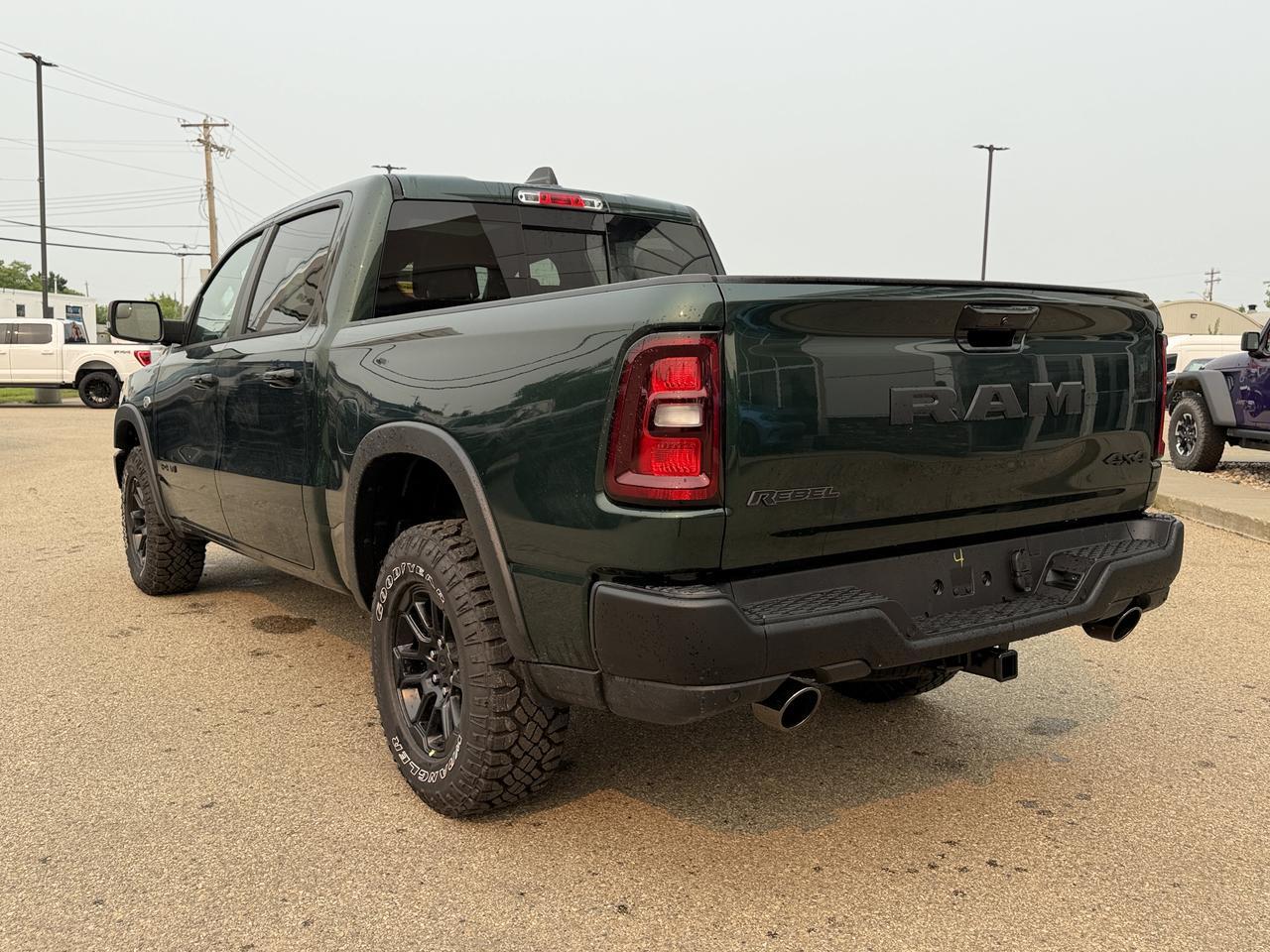 2026 Ram 1500 Rebel Crew Cab 4x4 | Serrano Green | NAV | Panoramic Sunroof | Luxury Leather | Heated Vented Redwater AB