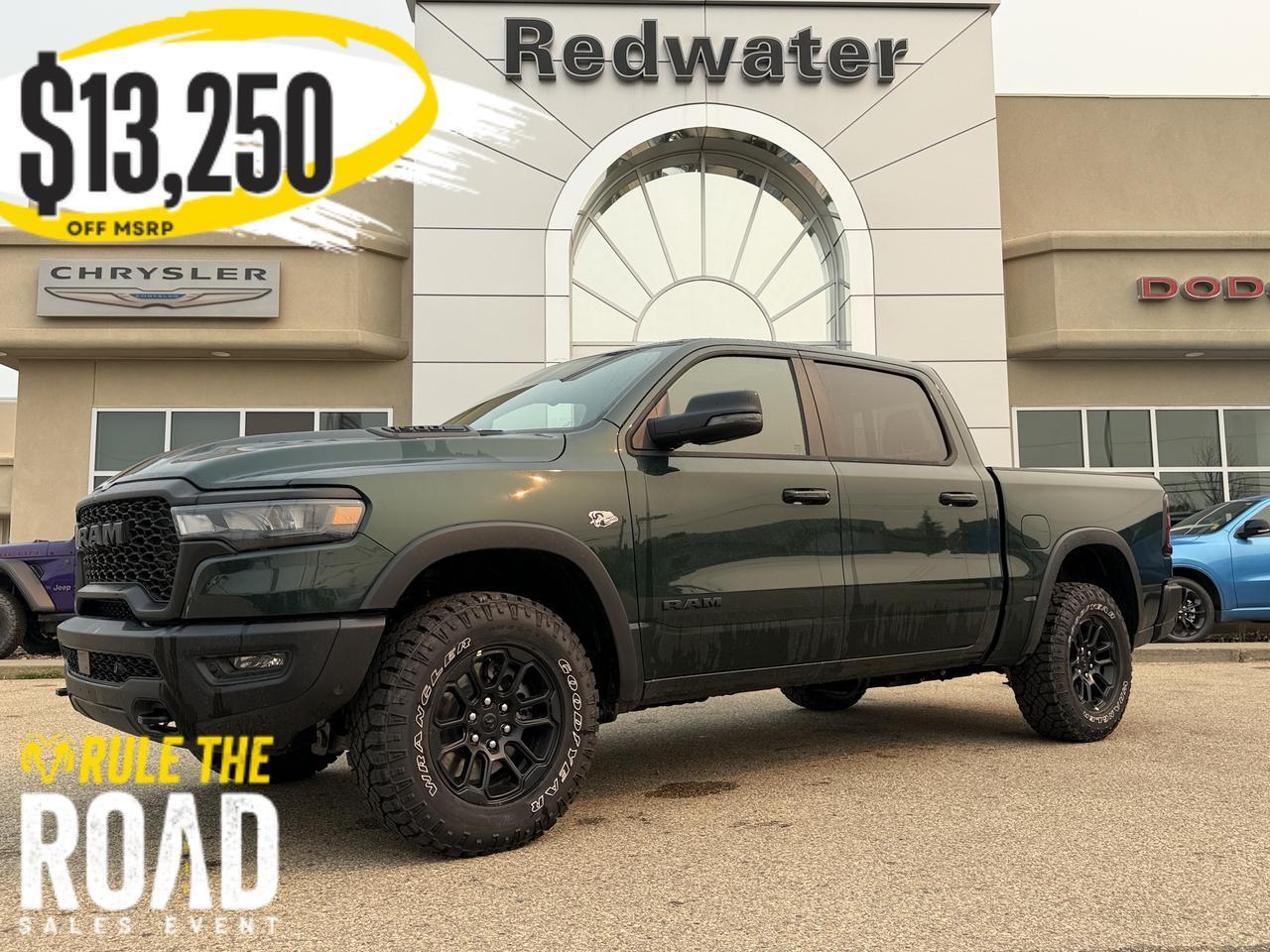 2026 Ram 1500 Rebel Crew Cab 4x4 | Serrano Green | NAV | Panoramic Sunroof | Luxury Leather | Heated Vented