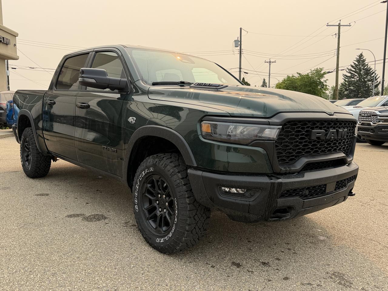 2026 Ram 1500 Rebel Crew Cab 4x4 | Serrano Green | NAV | Panoramic Sunroof | Luxury Leather | Heated Vented Redwater AB