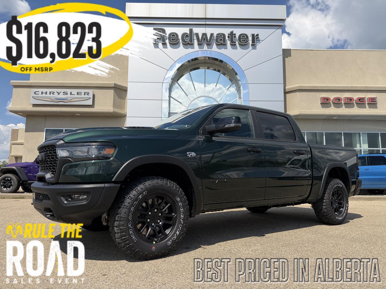 2026 Ram 1500 Rebel Crew Cab 4x4 | Serrano Green | eTorque Hybrid | NAV | Pano Sunroof | Heated Vented Leather