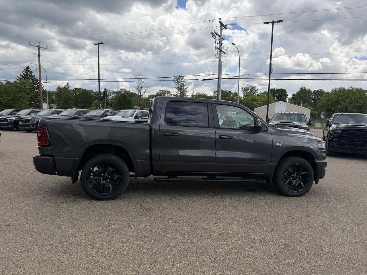 2026 Ram 1500 Sport Crew Cab 4x4 | Rig Ready Ram | HEMI V8 | Night Edition | Black Leather | Pano Sunroof | NAV Redwater AB