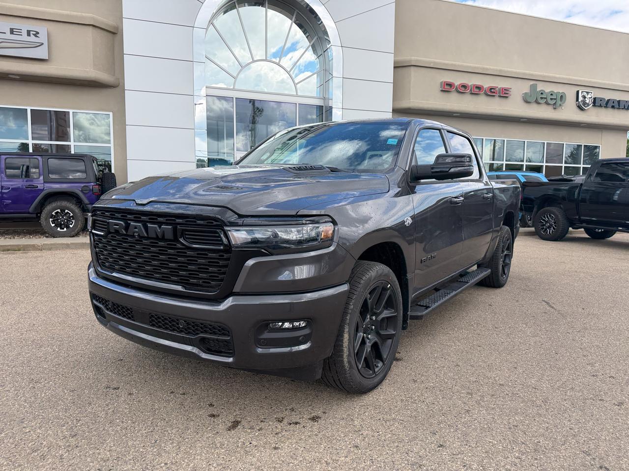 2026 Ram 1500 Sport Crew Cab 4x4 | Rig Ready Ram | HEMI V8 | Night Edition | Black Leather | Pano Sunroof | NAV Redwater AB