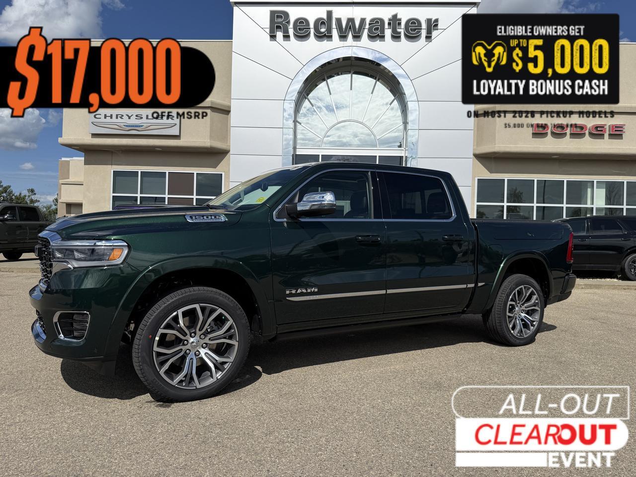 2026 Ram 1500 Tungsten Crew Cab 4x4 | 3L Twin Turbo | Serrano Green | Black Leather | Massaging Seats | Sunroof