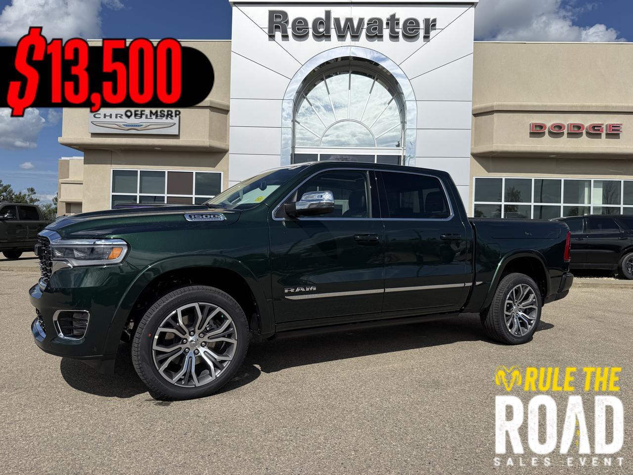 2026 Ram 1500 Tungsten Crew Cab 4x4 | 3L Twin Turbo | Serrano Green | Black Leather | Massaging Seats | Sunroof