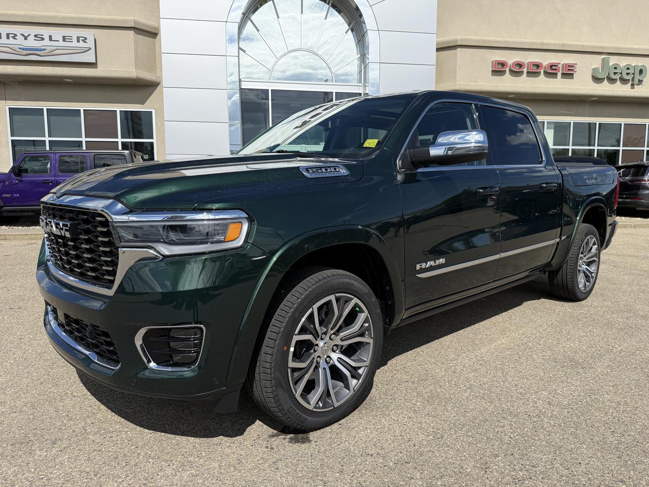 2026 Ram 1500 Tungsten Crew Cab 4x4 | 3L Twin Turbo | Serrano Green | Black Leather | Massaging Seats | Sunroof Redwater AB