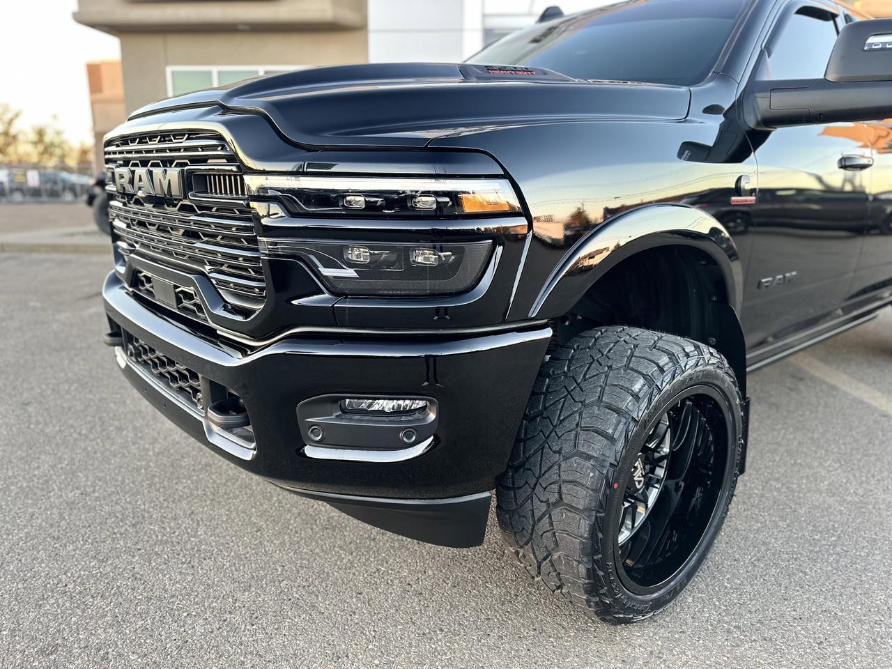 2026 Ram 3500 Laramie Night Edition Crew Cab 4x4 | BATMAN | Rig Ready Ram | Leather | Sport Hood | Sunroof Redwater AB