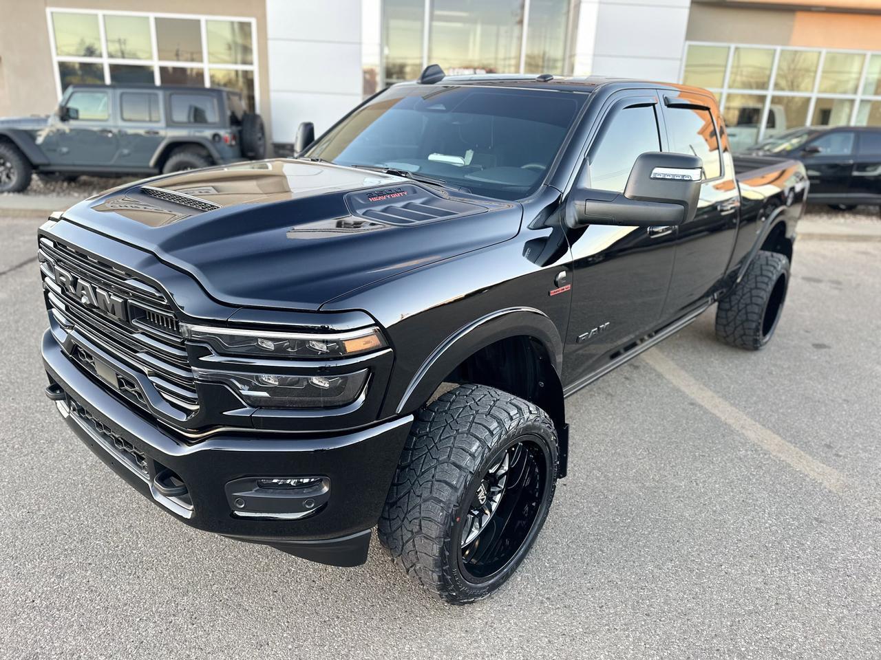 2026 Ram 3500 Laramie Night Edition Crew Cab 4x4 | BATMAN | Rig Ready Ram | Leather | Sport Hood | Sunroof Redwater AB