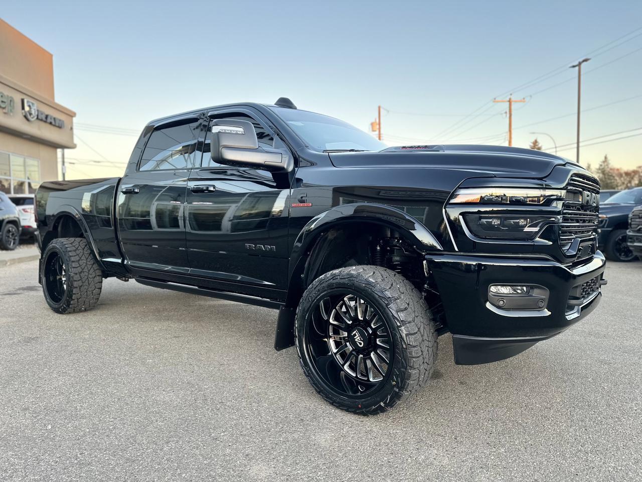 2026 Ram 3500 Laramie Night Edition Crew Cab 4x4 | BATMAN | Rig Ready Ram | Leather | Sport Hood | Sunroof Redwater AB