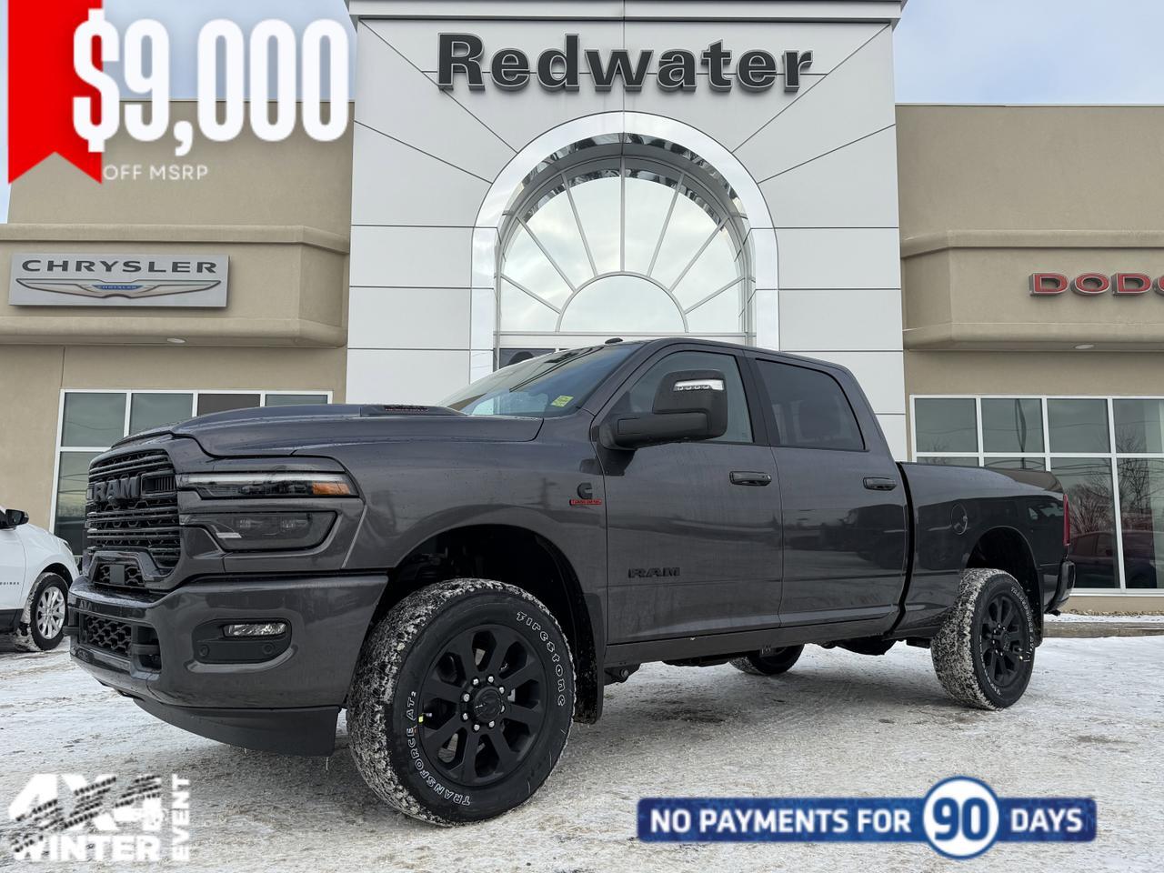 2026 Ram 3500 Laramie Night Edition Crew Cab 4x4 | Cummins Diesel | Sunroof | NAV | 5th Wheel Prep | 20IN Wheels Redwater AB