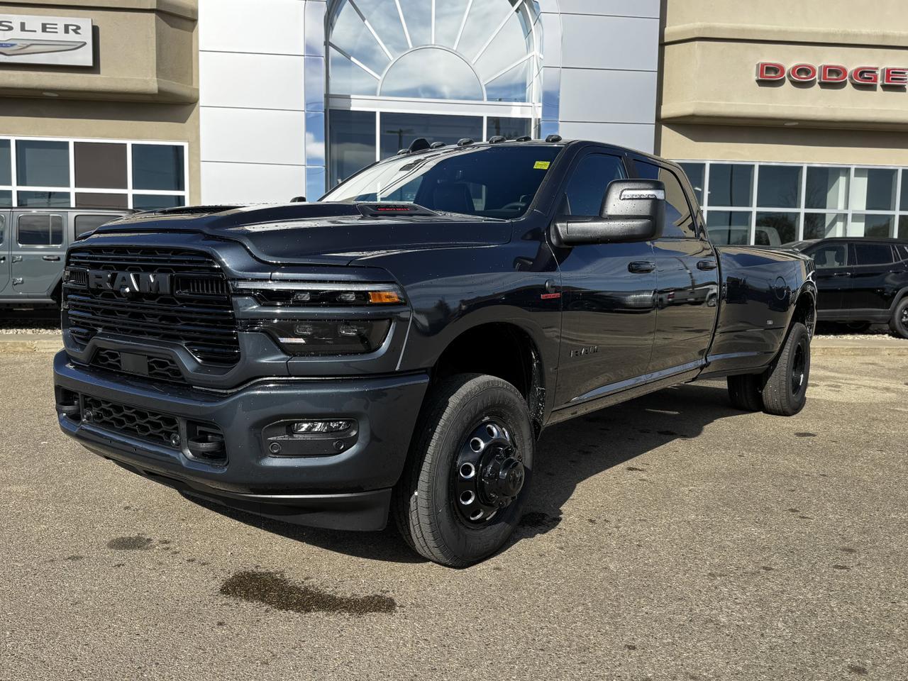 2026 Ram 3500 Laramie Night Edition Dually Crew Cab 4x4 | Cummins Diesel | Sport Hood | Sunroof | Leather Redwater AB