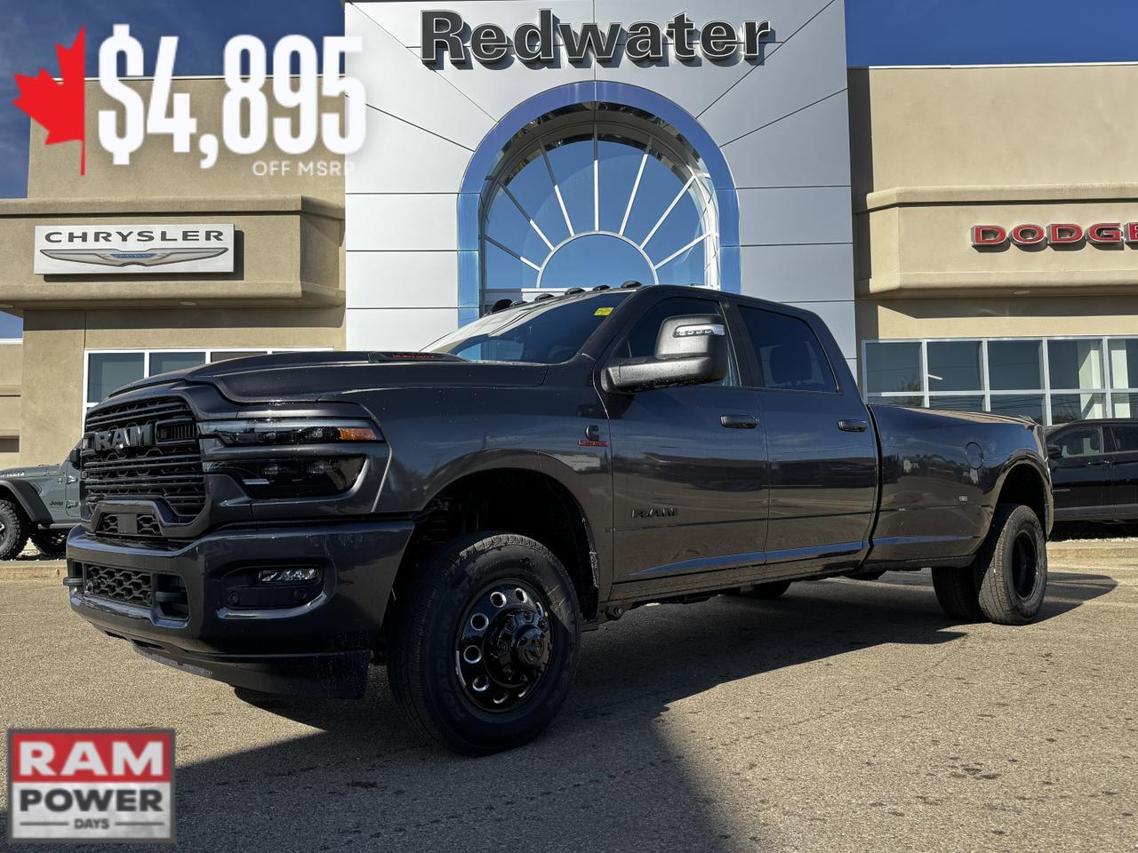 2026 Ram 3500 Laramie Night Edition Dually Crew Cab 4x4 | Cummins Diesel | Towing | Leather | Backup Camera Redwater AB