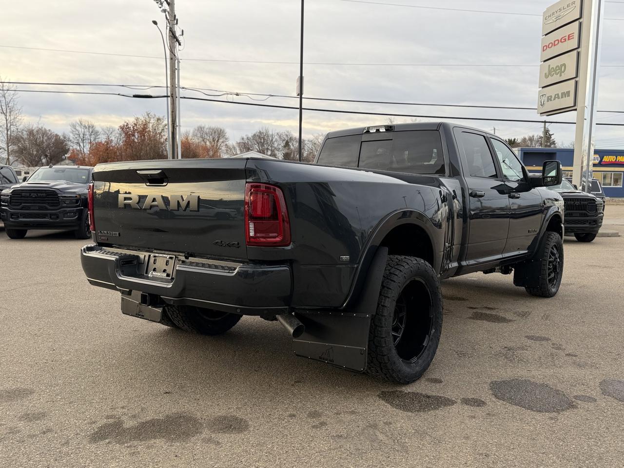 2026 Ram 3500 Laramie Night Edition Dually Crew Cab 4x4 | SULLY | Rig Ready Ram | Sport Hood | Sunroof Redwater AB