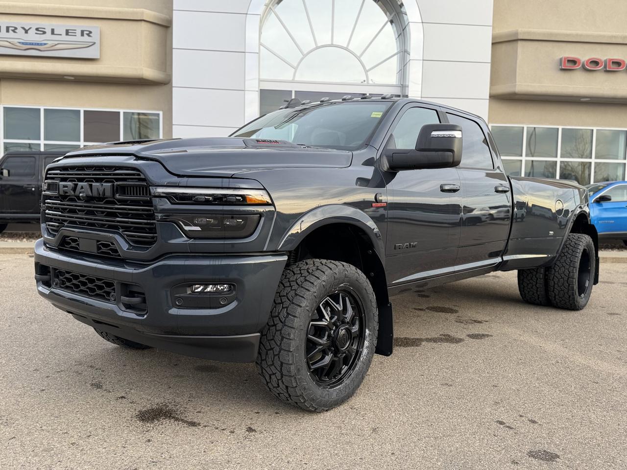 2026 Ram 3500 Laramie Night Edition Dually Crew Cab 4x4 | SULLY | Rig Ready Ram | Sport Hood | Sunroof Redwater AB