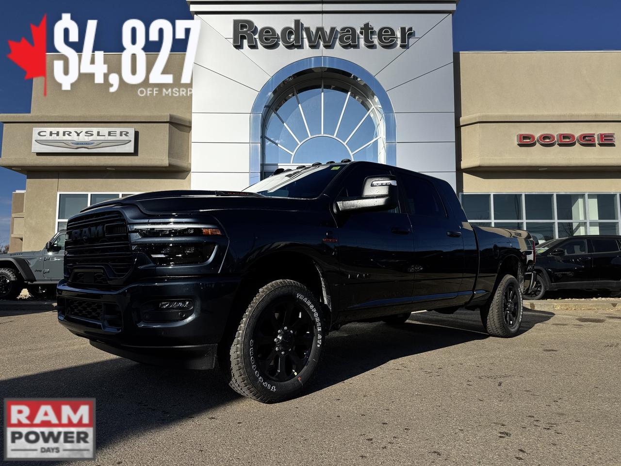 2026 Ram 3500 Laramie Night Edition Mega Cab 4x4 | Rig Ready Ram | Cummins | Leather | Sunroof | Towing Prep Redwater AB