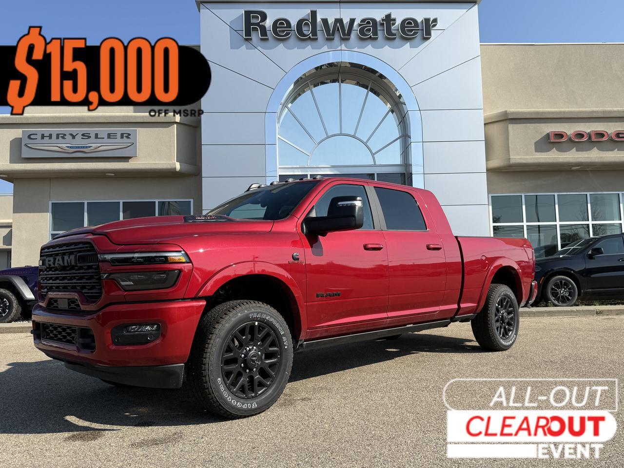 2026 Ram 3500 Limited Mega Cab 4x4 | Cummins Diesel | Molten Red | Black Leather | Sunroof | 5th Wheel Towing Prep