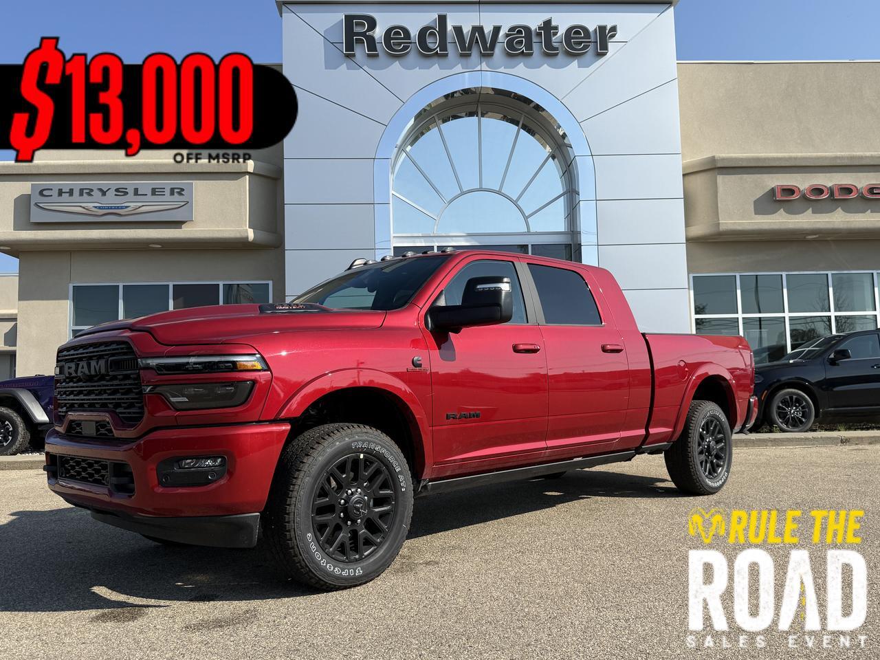 2026 Ram 3500 Limited Mega Cab 4x4 | Cummins Diesel | Molten Red | Black Leather | Sunroof | 5th Wheel Towing Prep