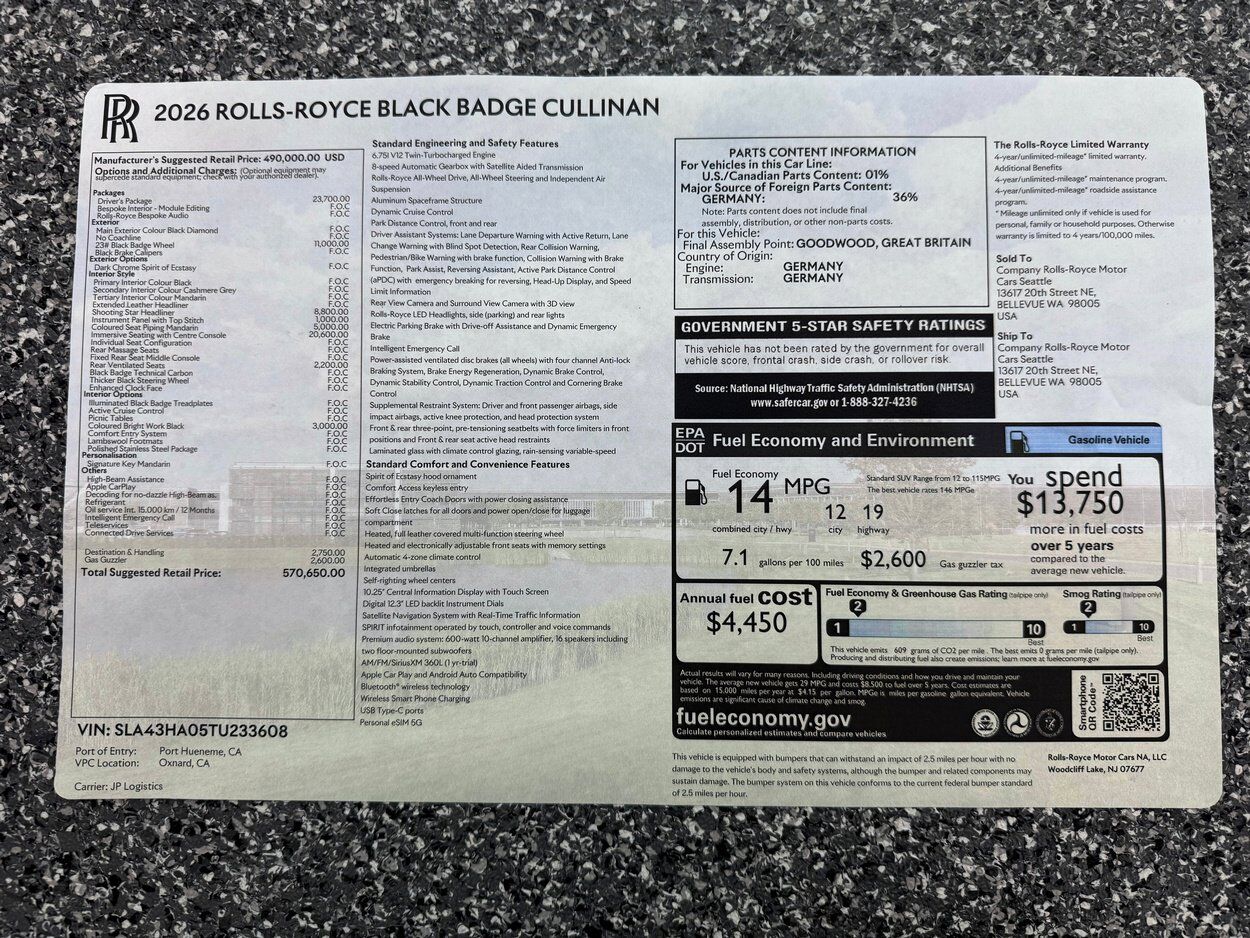 2026 Rolls-Royce Cullinan Black Badge Bellevue WA