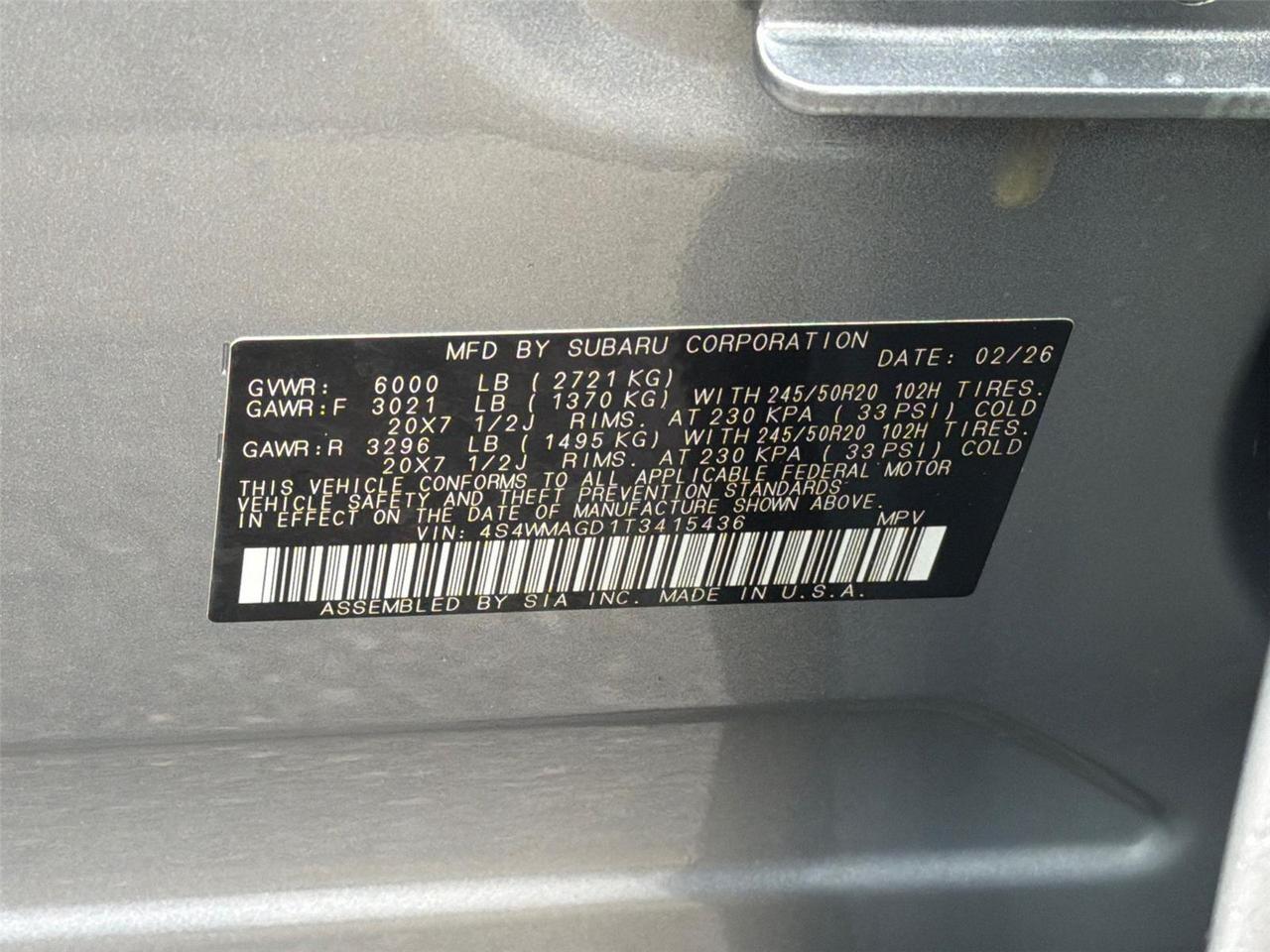 2026 Subaru Ascent Limited Hagerstown MD