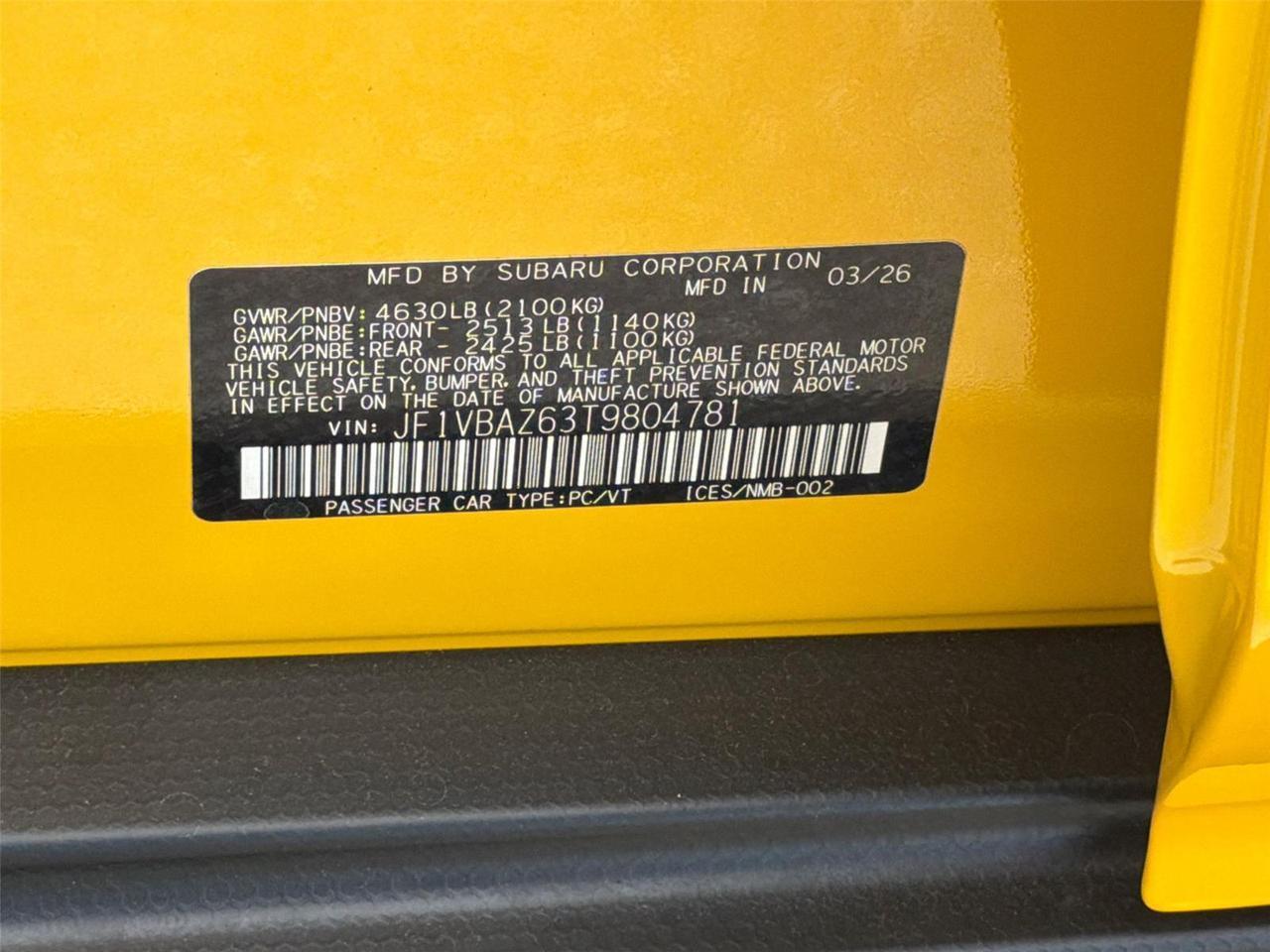2026 Subaru WRX Series.Yellow Hagerstown MD