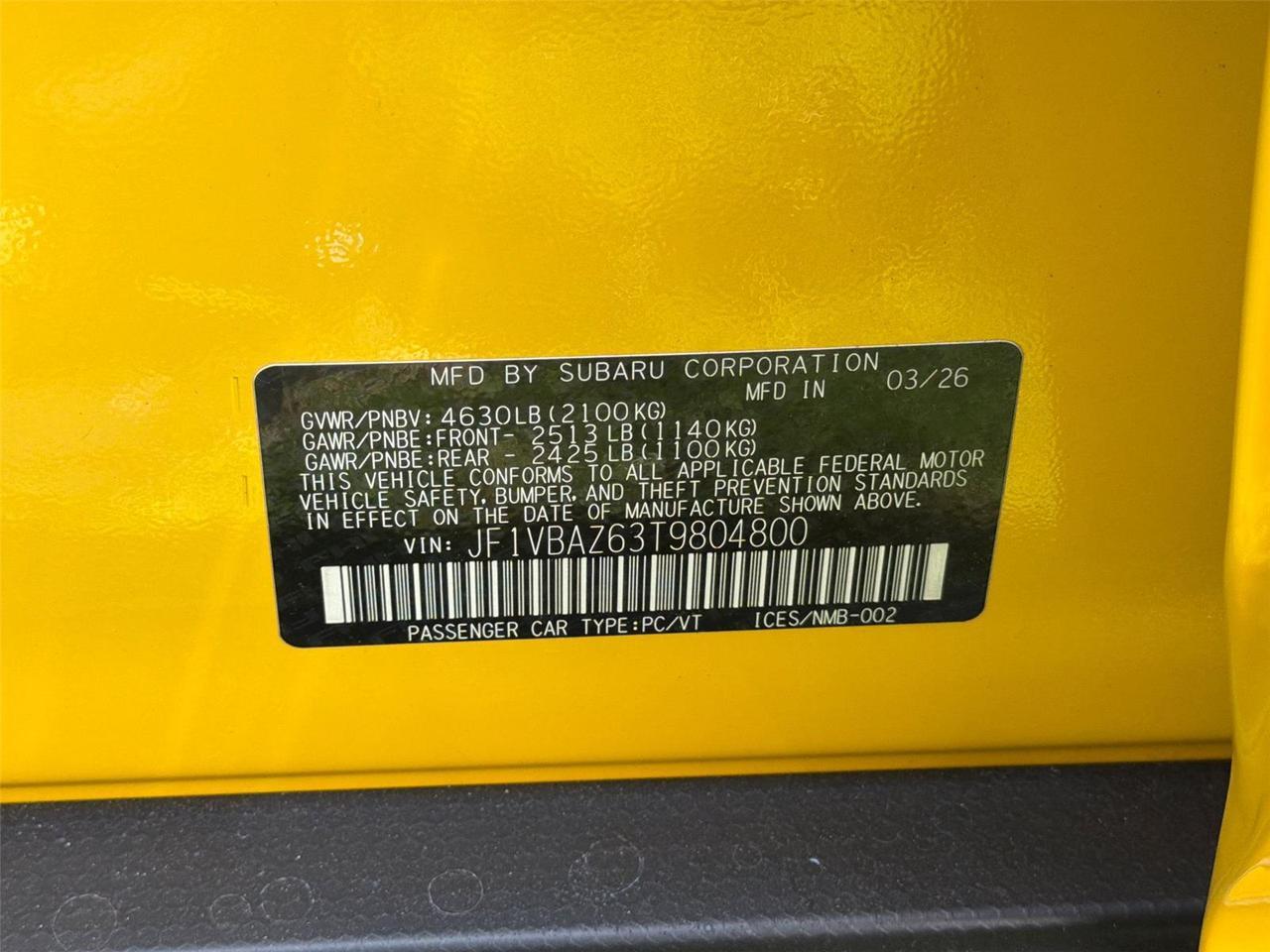 2026 Subaru WRX Series.Yellow Hagerstown MD