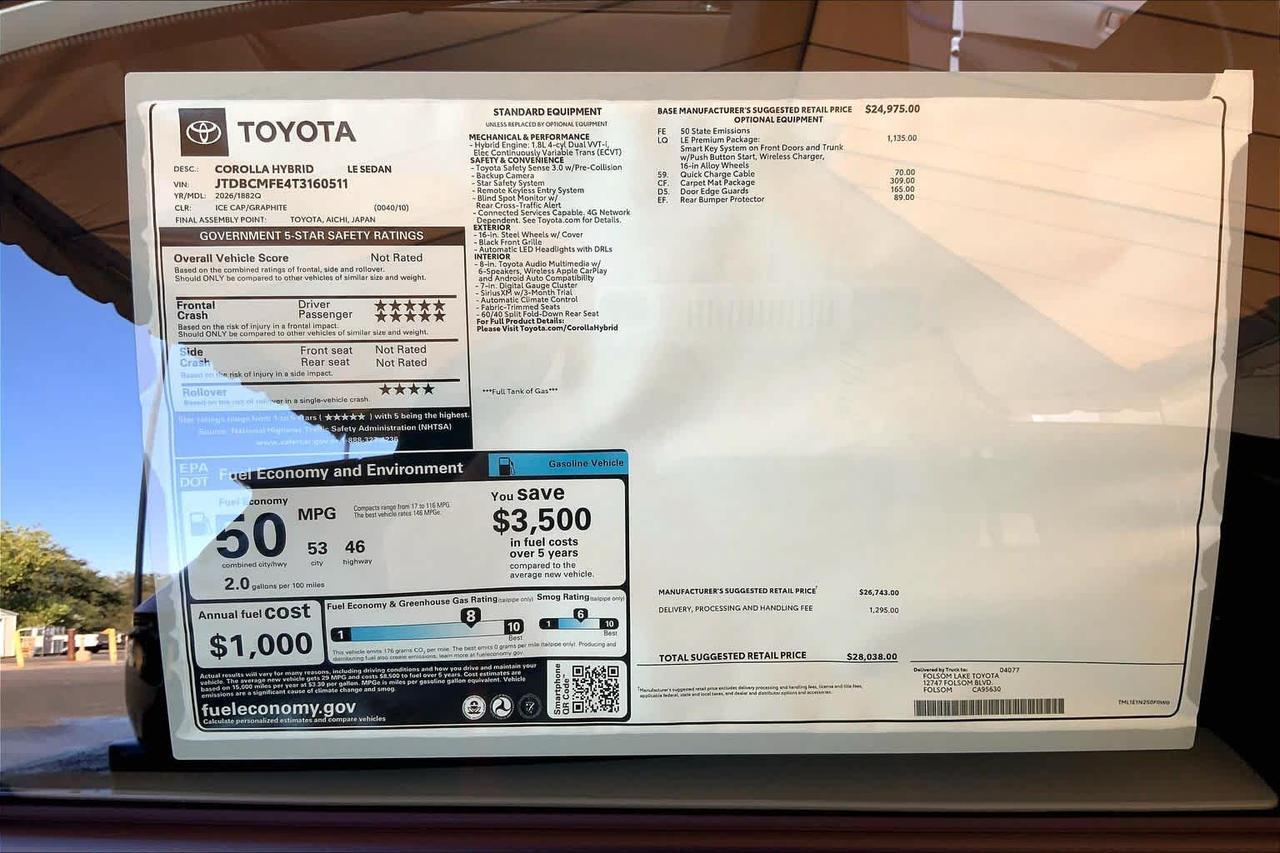 2026 Toyota Corolla Hybrid LE Folsom CA