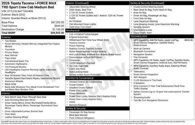 2026 Toyota Tacoma Hybrid TRD Sport Raleigh NC