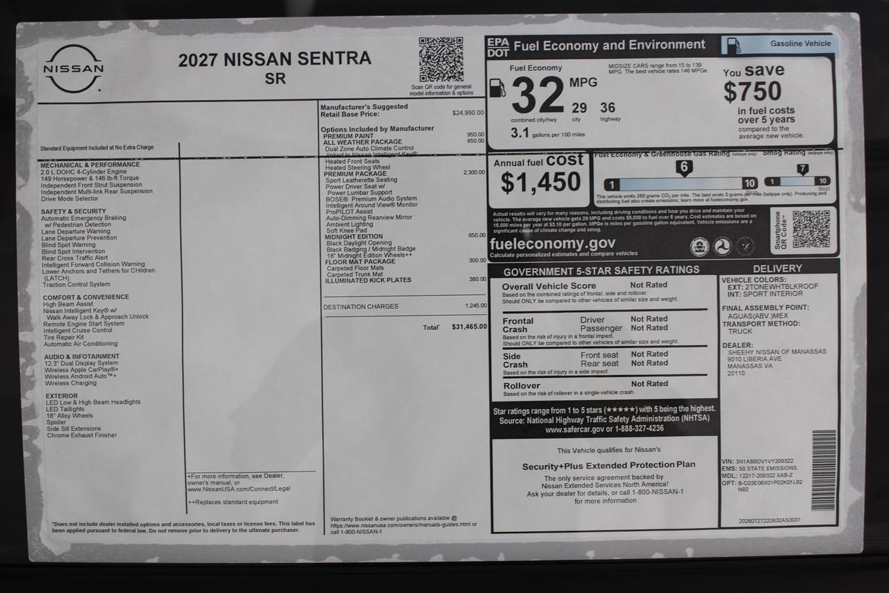 2027 Nissan Sentra SR Manassas VA