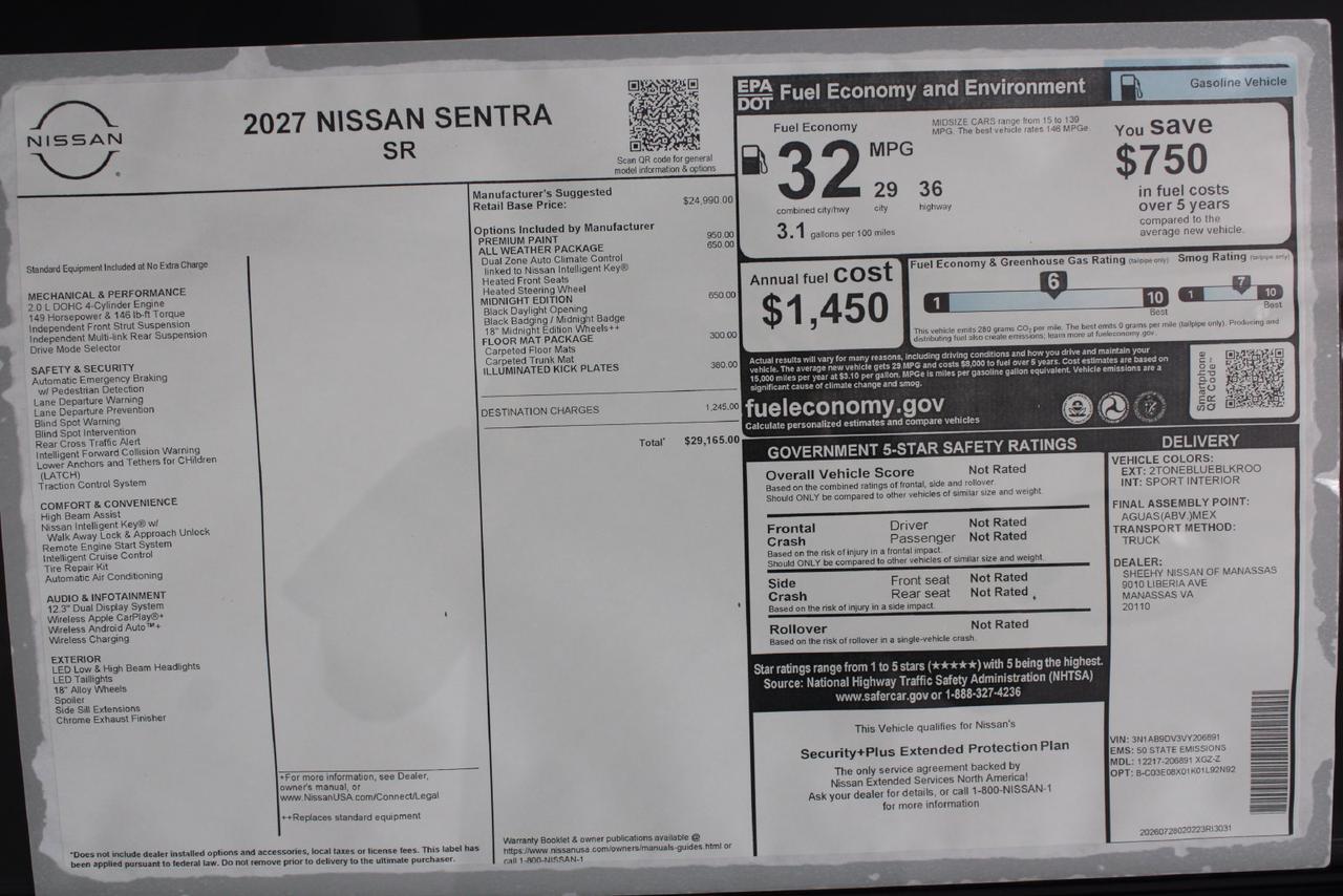 2027 Nissan Sentra SR Manassas VA