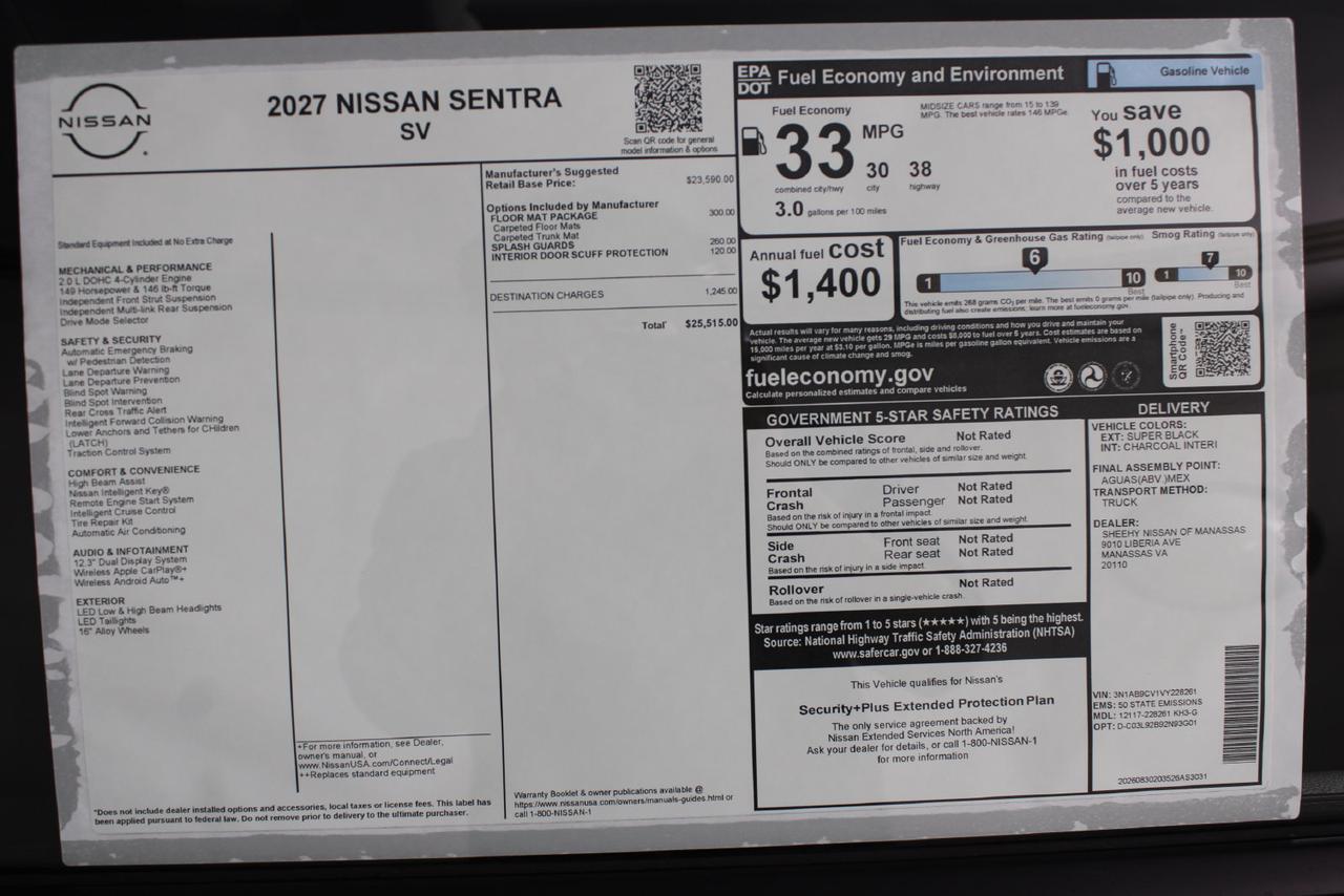 2027 Nissan Sentra SV Manassas VA