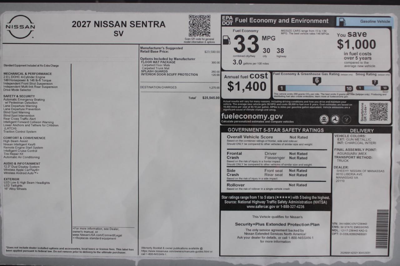 2027 Nissan Sentra SV Manassas VA