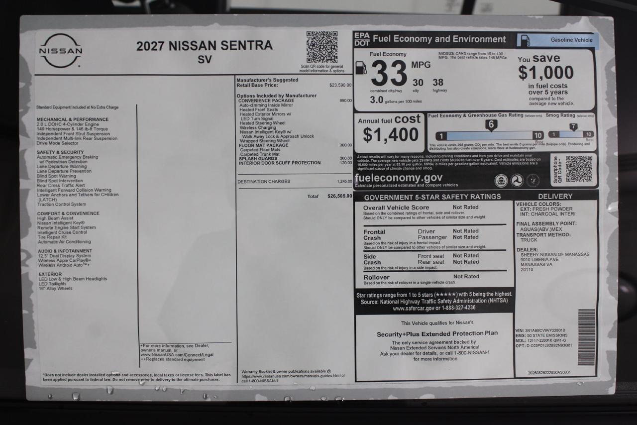 2027 Nissan Sentra SV Manassas VA