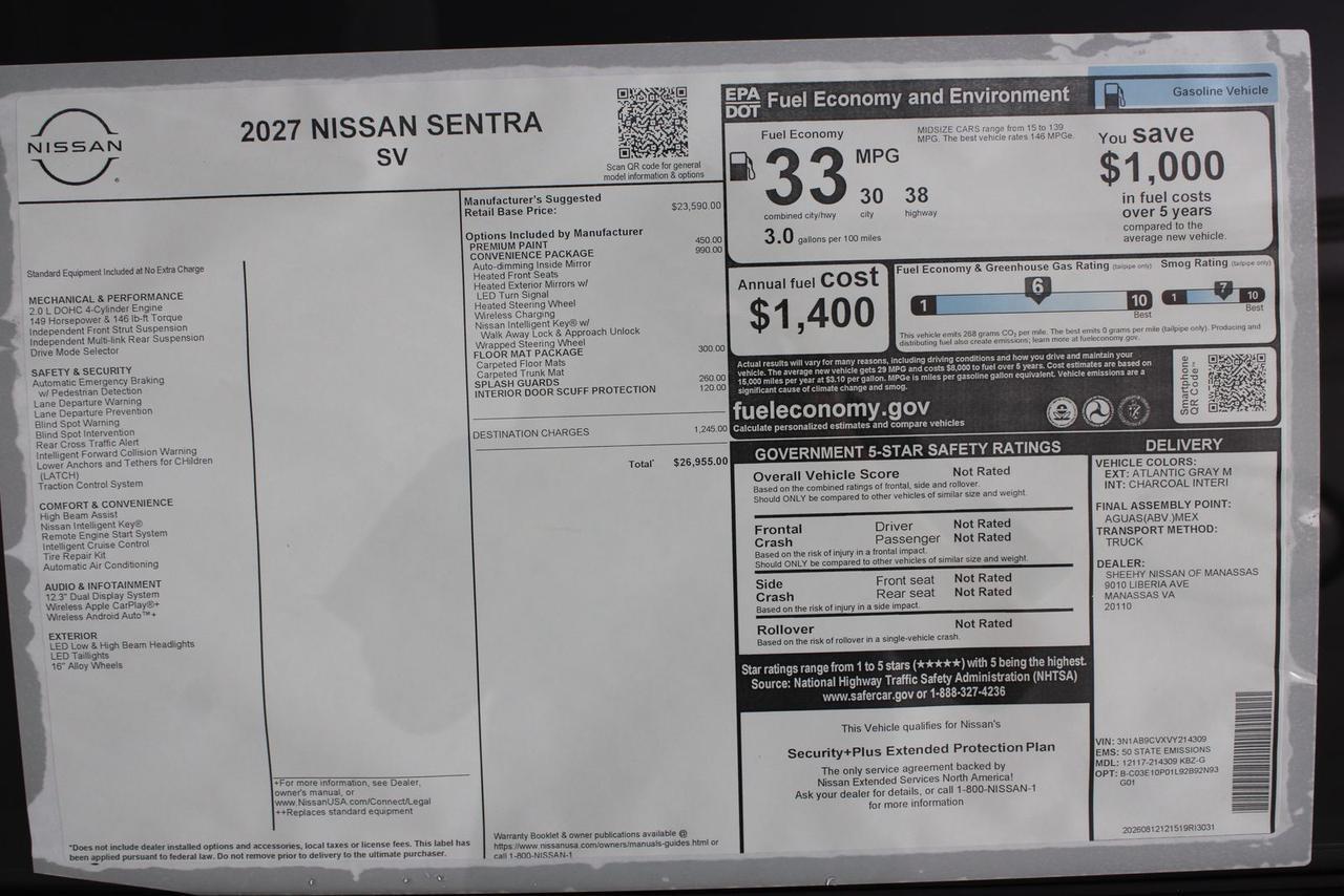 2027 Nissan Sentra SV Manassas VA