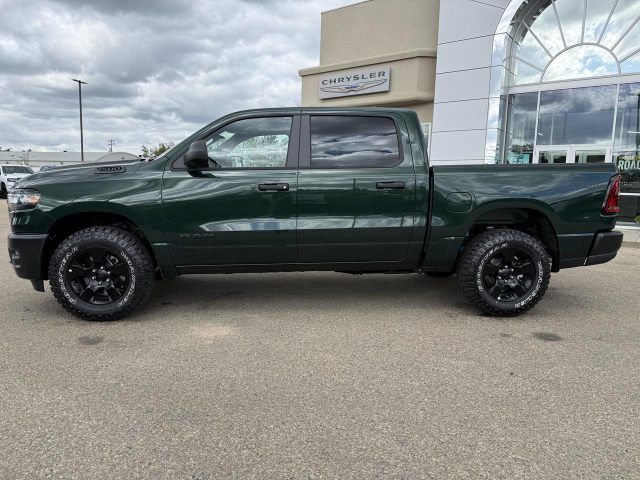 2027 Ram 1500 Tradesman Quad Cab 4x4 | V6 | Serrano Green | Black Cloth Bench Seat | Trailer Brake Control Redwater AB